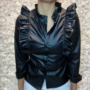 Black Faux Leather Blouse